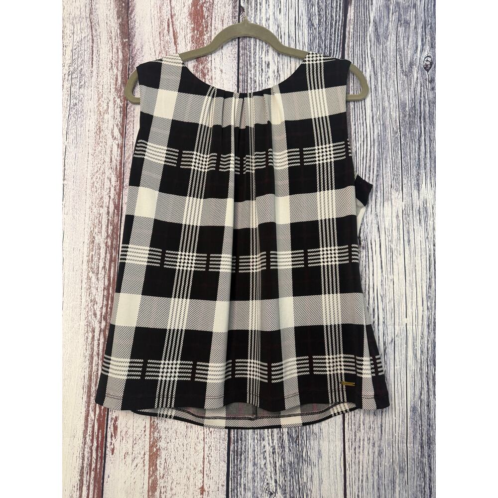 Women's Calvin Klein Sleeveless Tartan Blouse Black/White XL